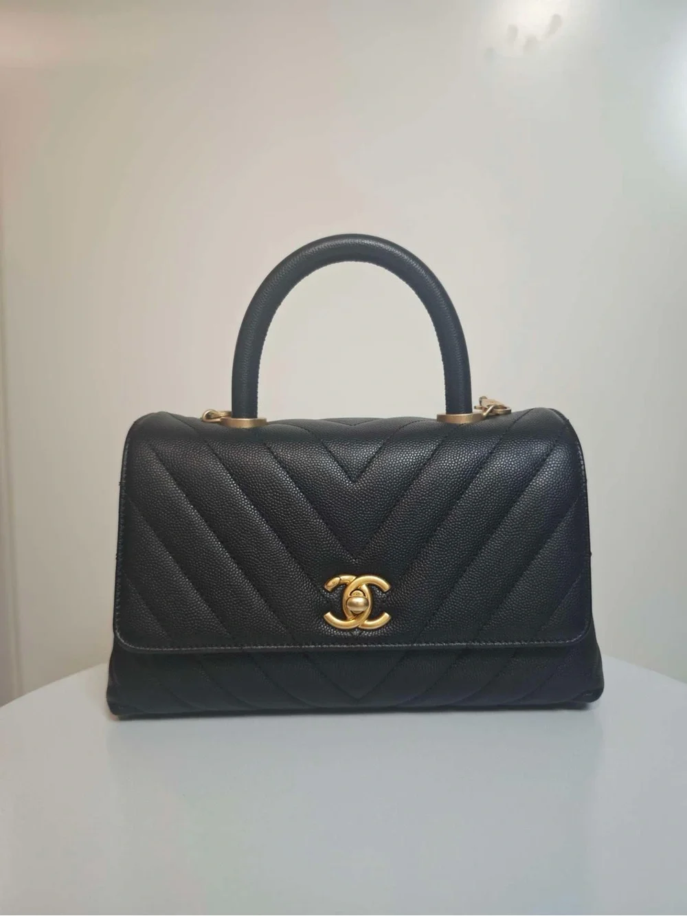 Chanel Coco Handle Small V‑Stitch Black Caviar Leather Handbag